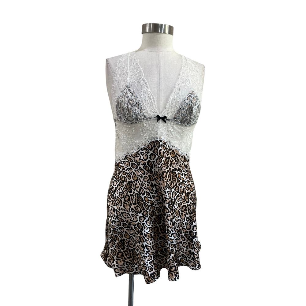 Victoria’s Secret Leopard Lace Slip Dress Lingerie Mini Chemise Size M